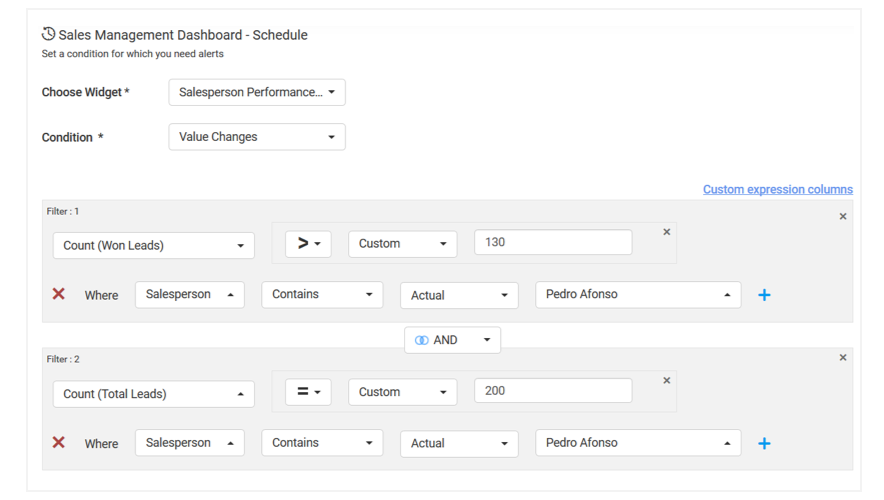 Define data alerts and schedule to notify intended recipients through mail once the threshold reaches.