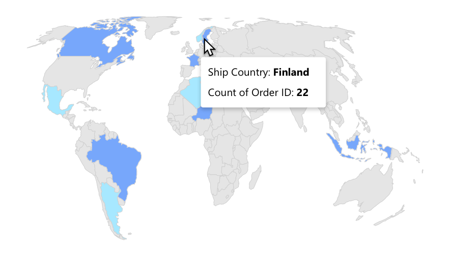 Map widget lets you represent statistical data for a geographical area. Custom shapes can also be rendered.