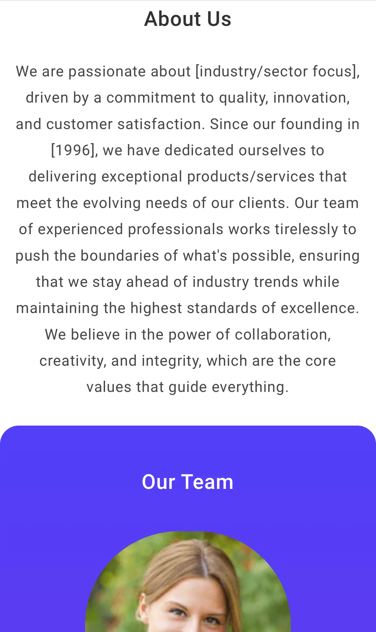 About us page with parallax scrolling