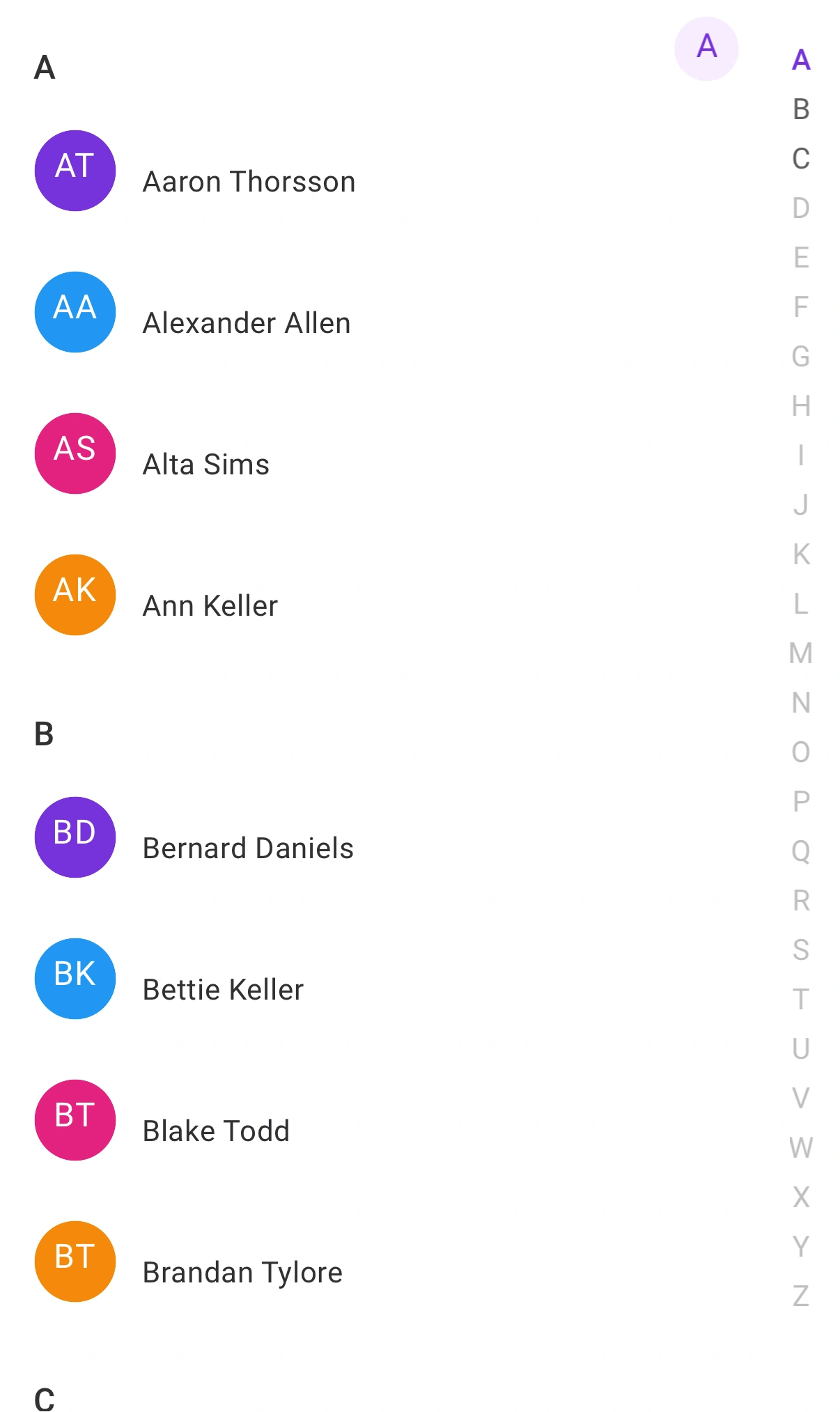 Contacts list