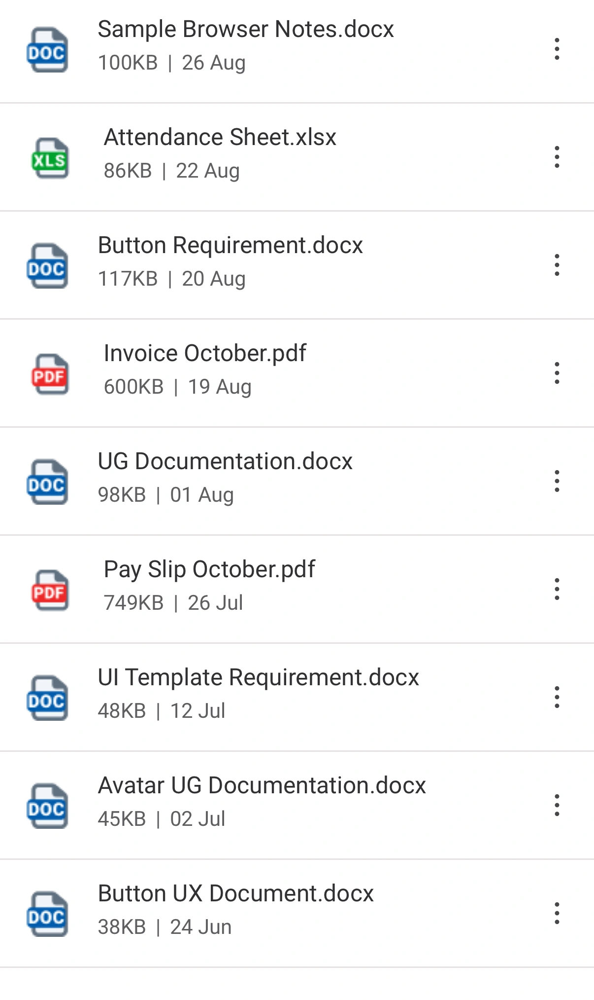 Documents list