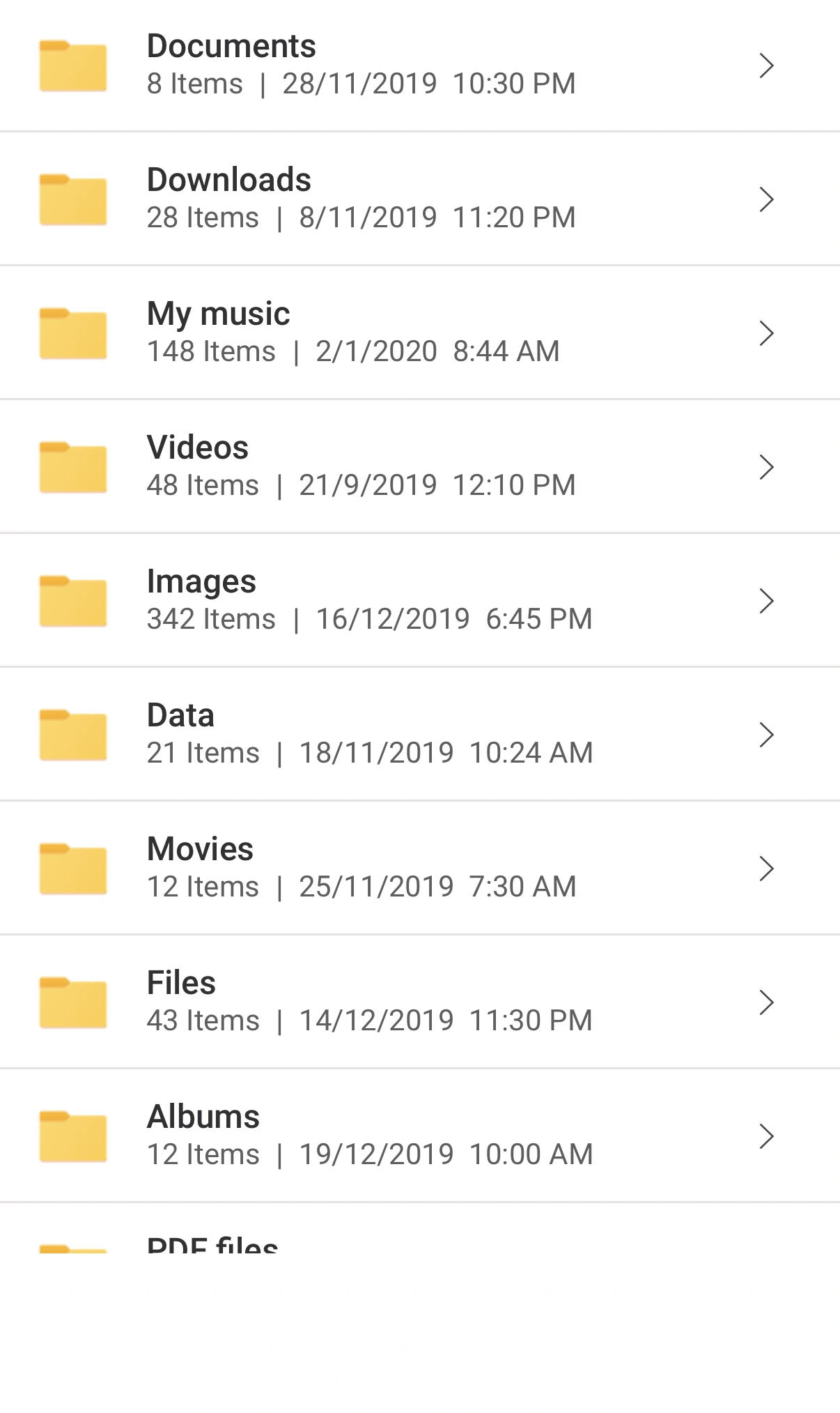File explorer list