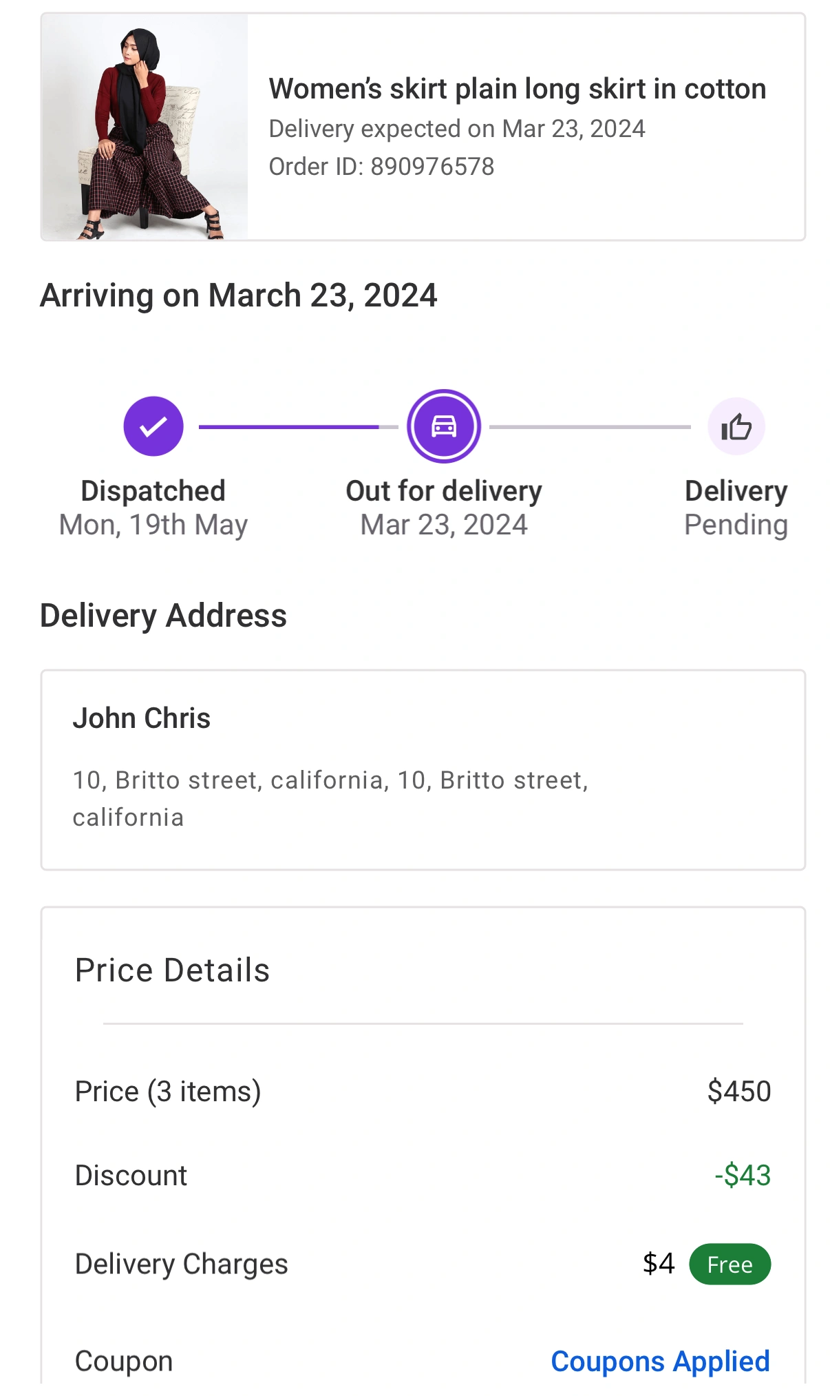 Product delivery tracking