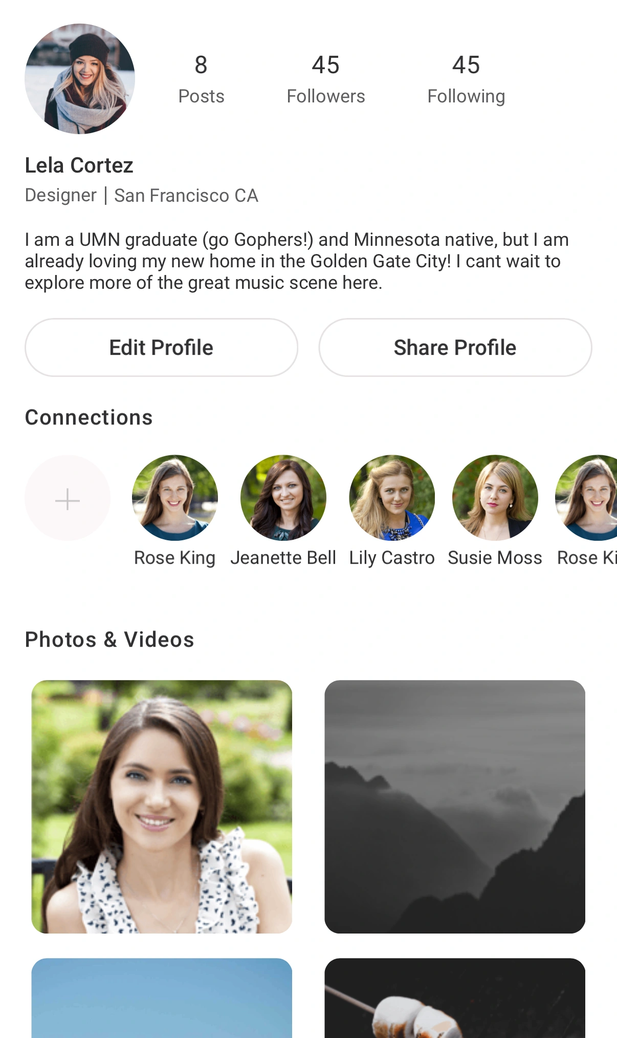 Social profile with connections