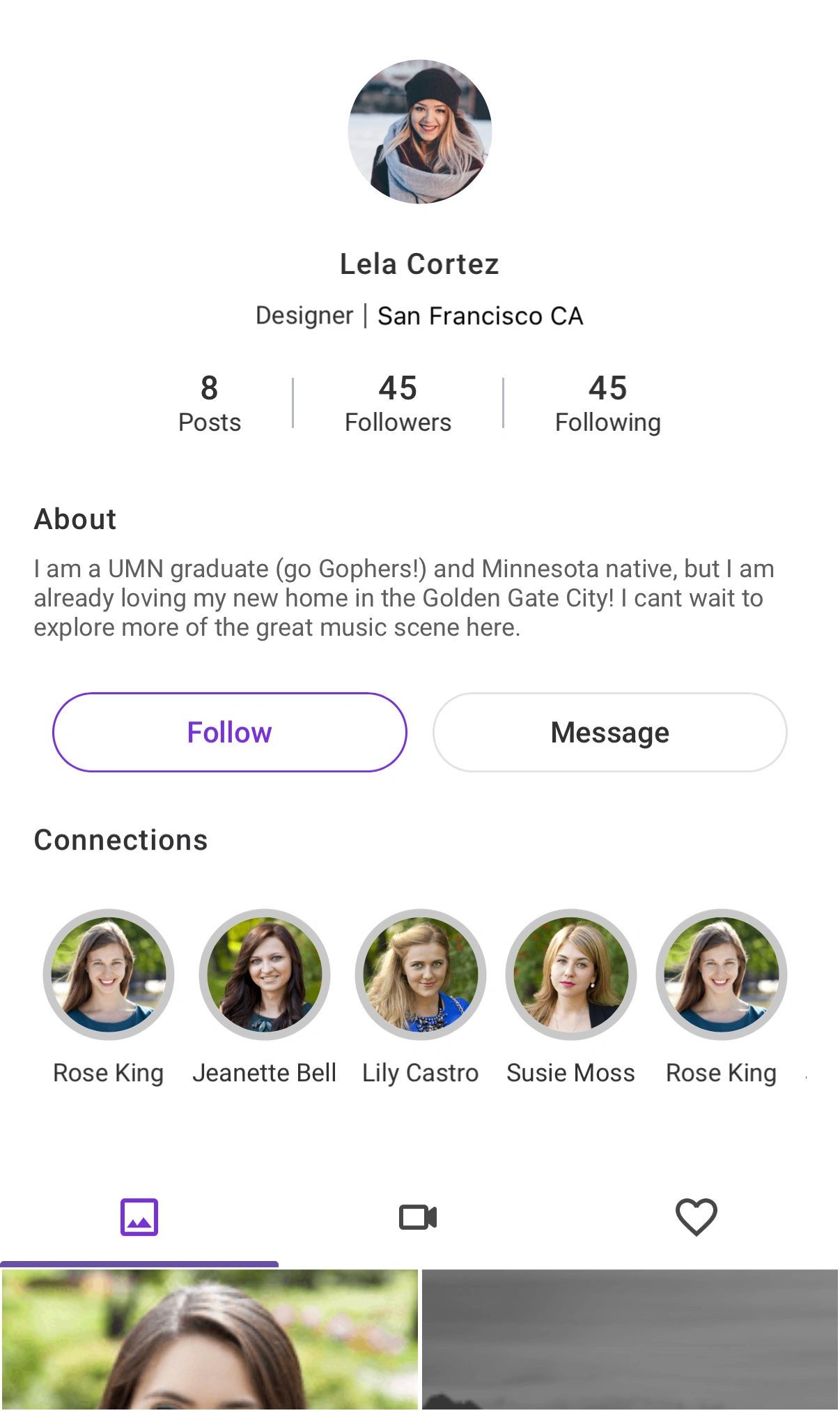 Social profile with message