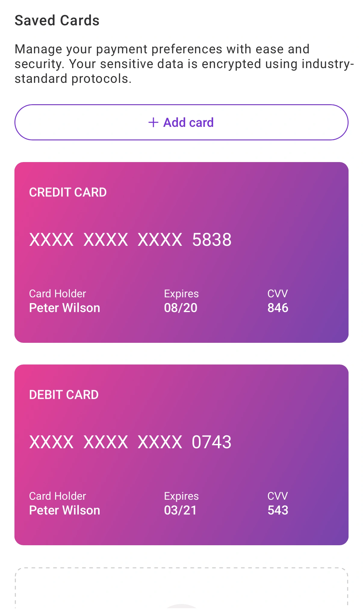 Saved cards