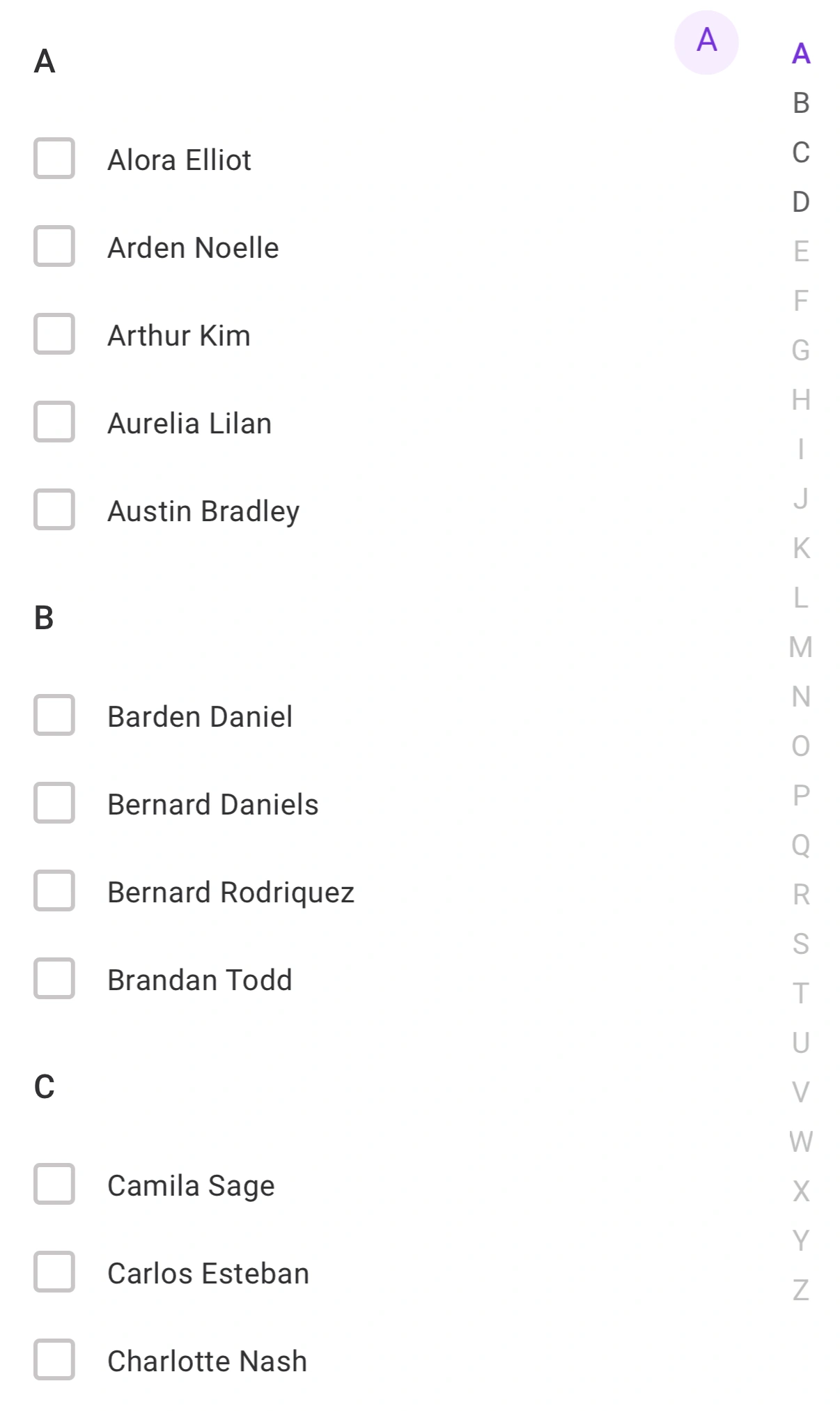 Selectable name page