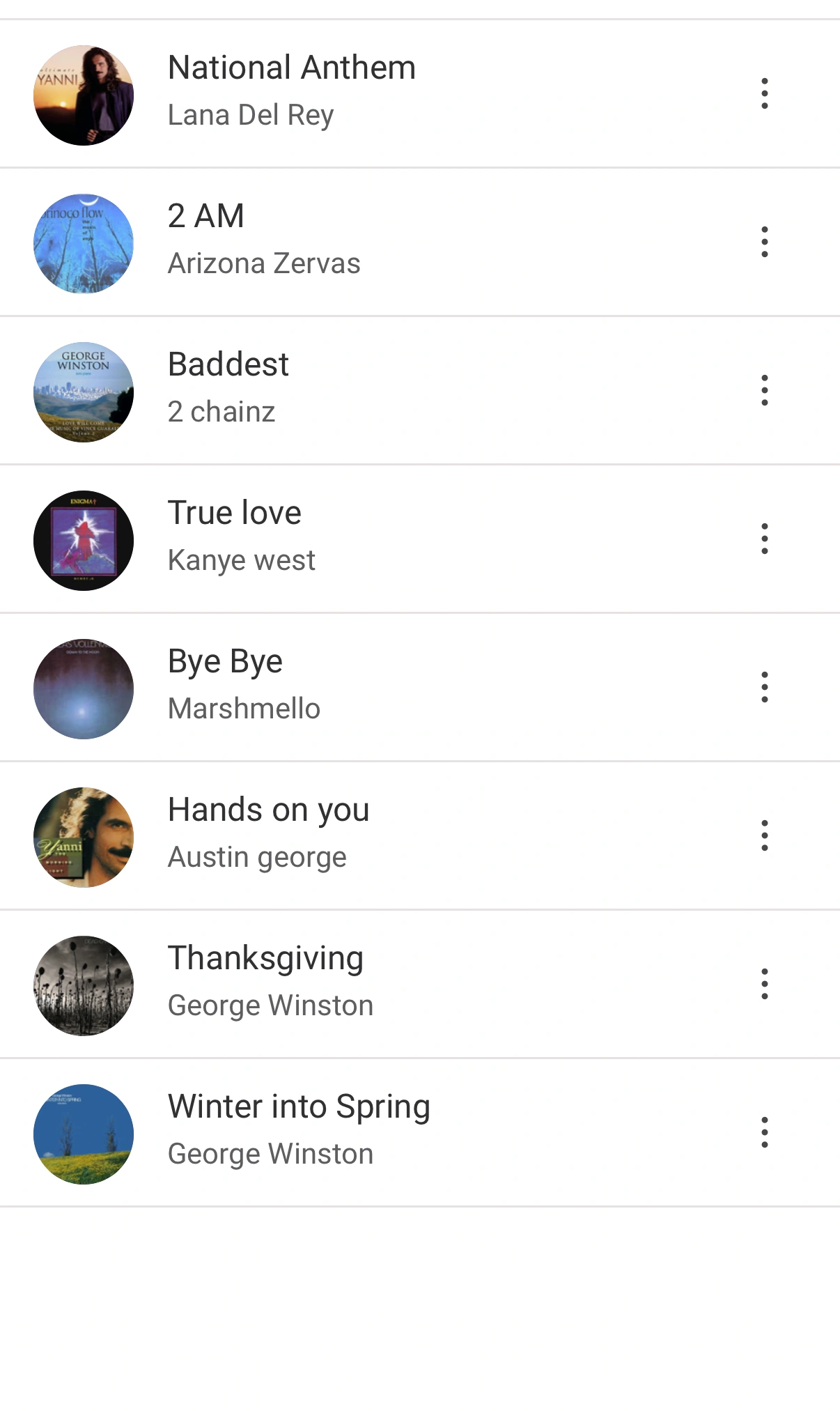 Songs play list