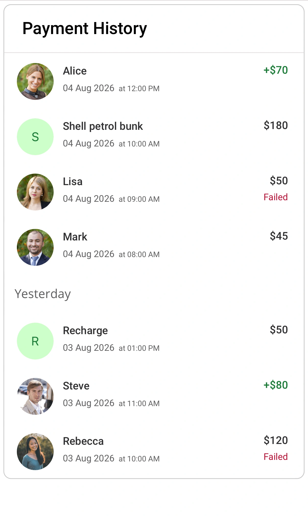 Transaction history