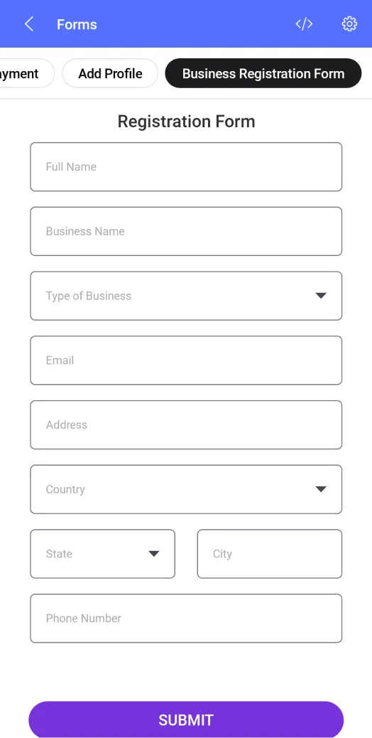 Business registration form