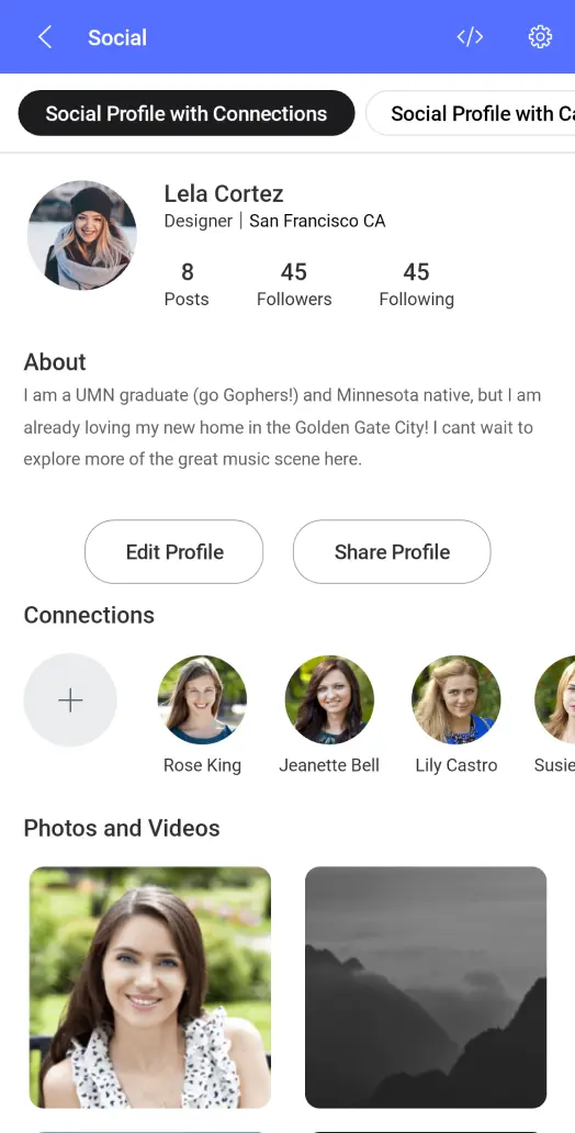 Social profile with connections