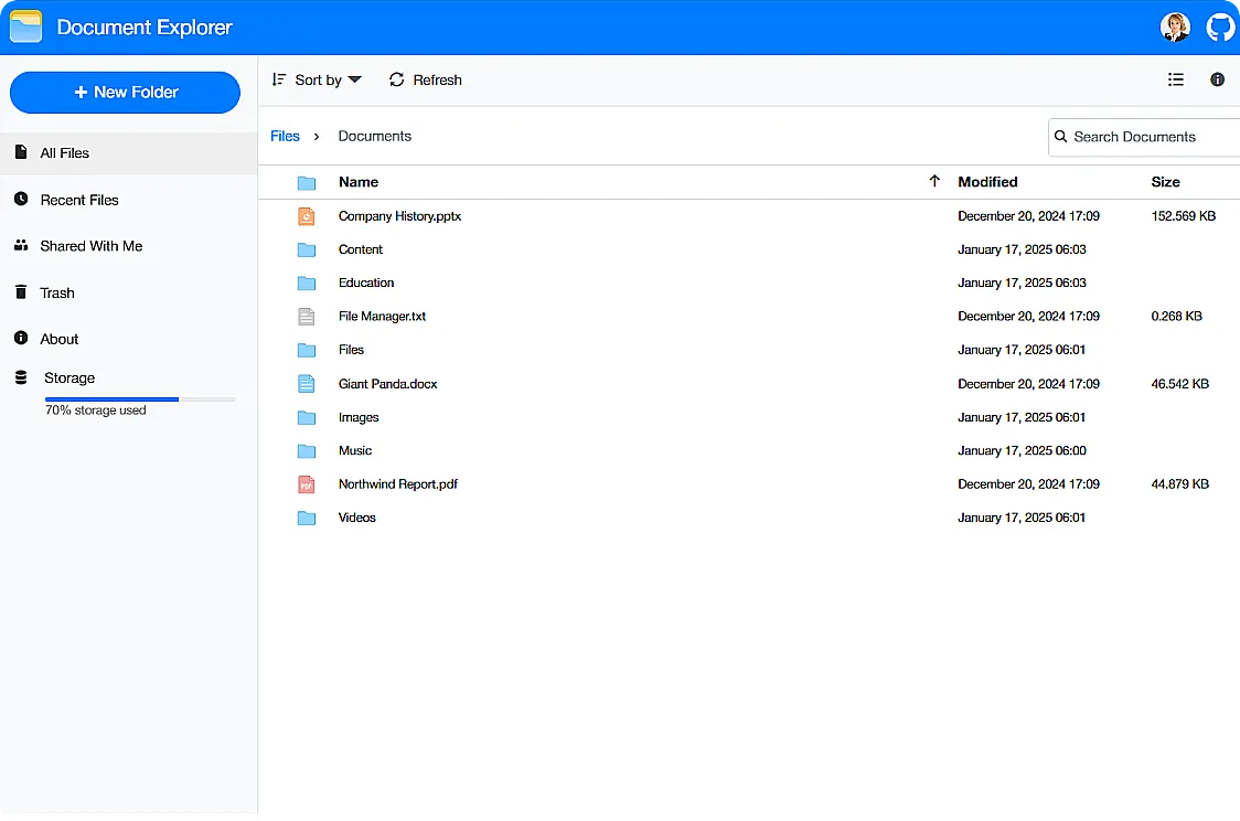 File Explorer Sample Document Explorer - Interactive Angular Showcase Apps | Syncfusion®