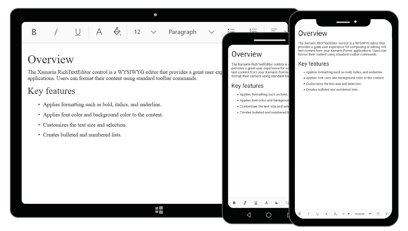 syncfusion Xamarin.Forms Rich Text Editor control showcase