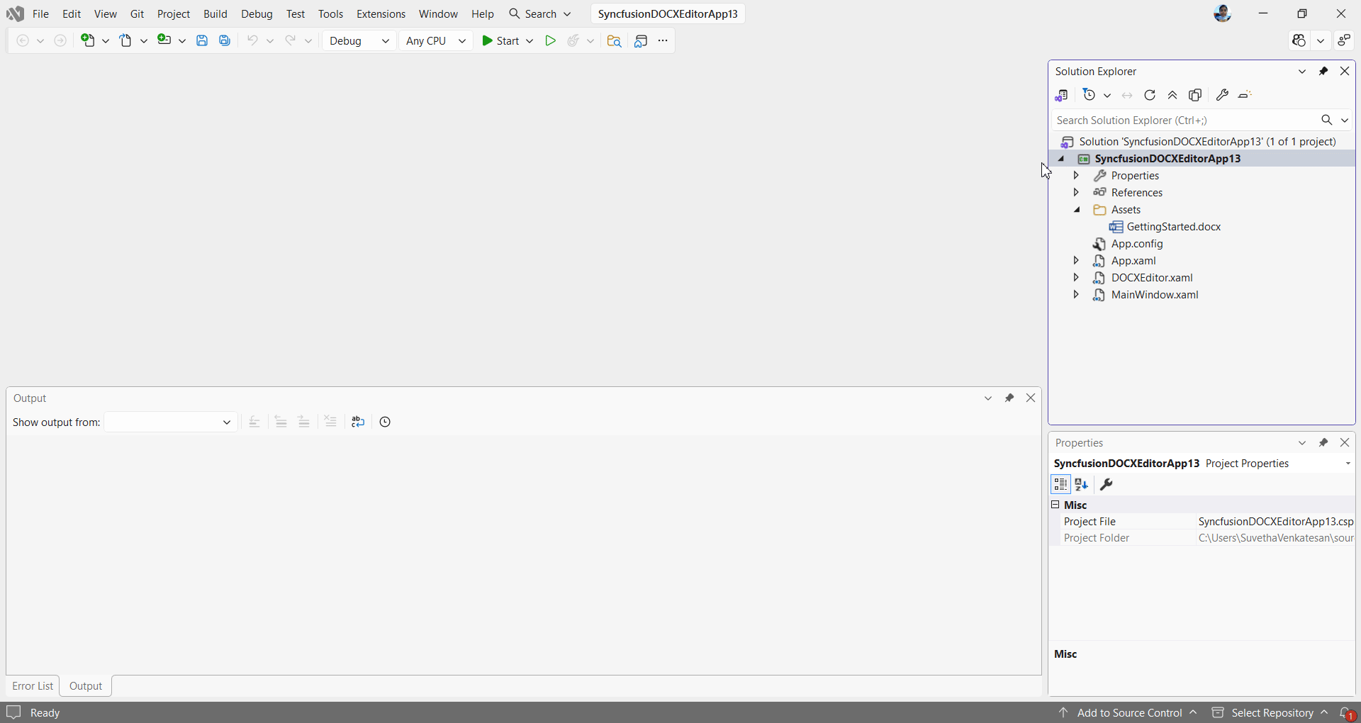 Syncfusion DOCX Editor SDK item template 