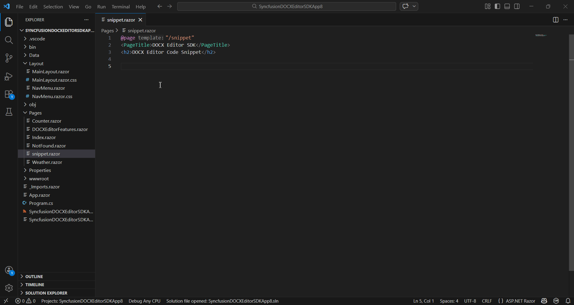 Syncfusion DOCX Editor SDK Extension Code Snippet