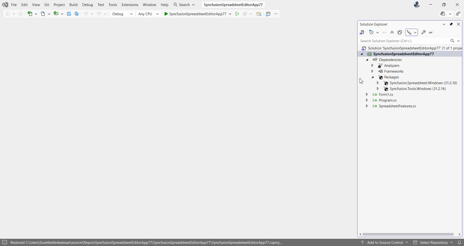 Syncfusion Spreadsheet Editor SDK item template 