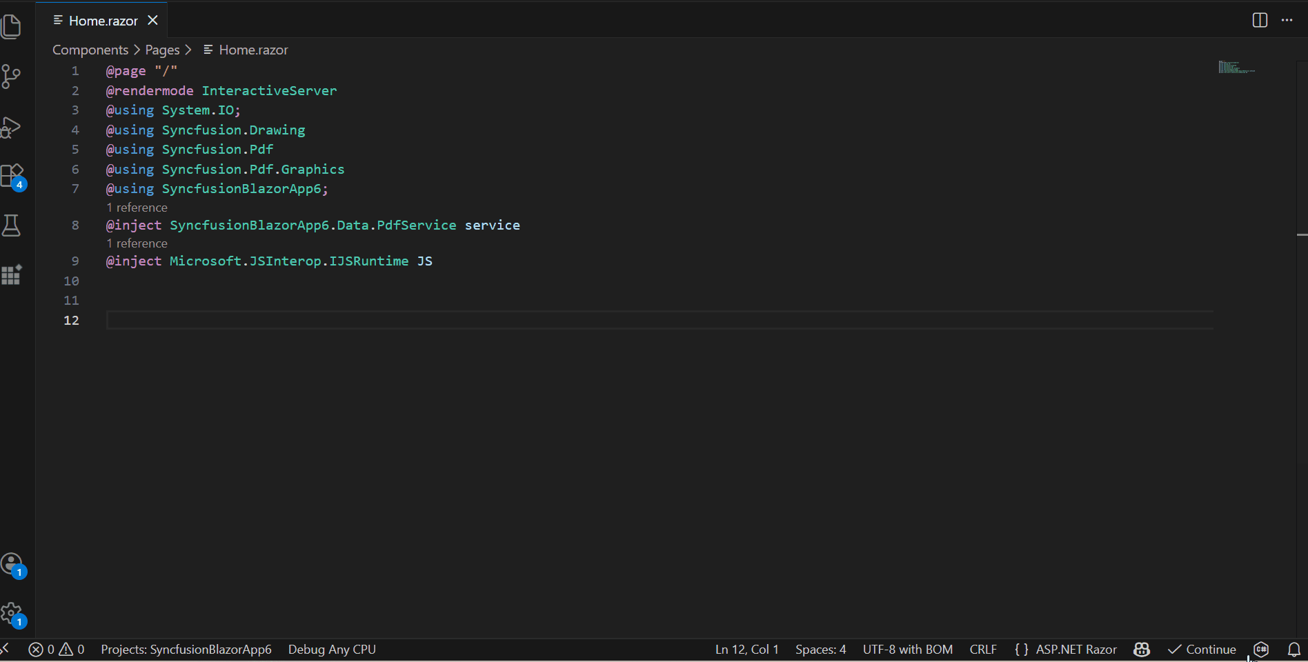 Syncfusion Blazor Extensions Code Snippet
